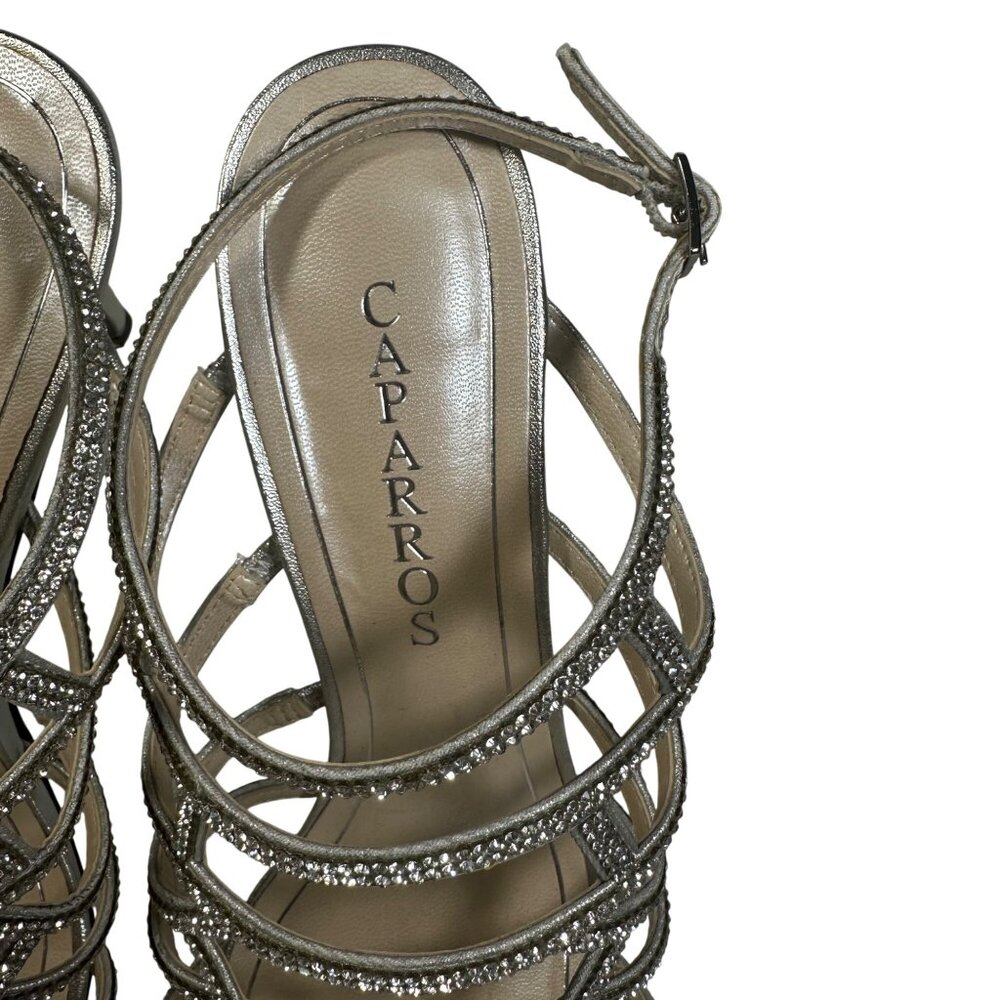 Caparros Womens Silver Strappy Rhinestone Stiletto Heels HOCO Sandals 9.5B - Picture 4 of 8